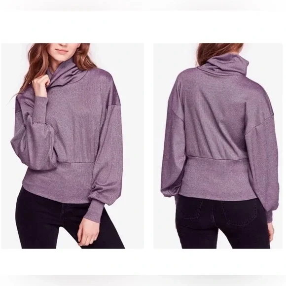 FREE PEOPLE Glam Turtleneck Top in Lavender Haze - Picture 1 of 10